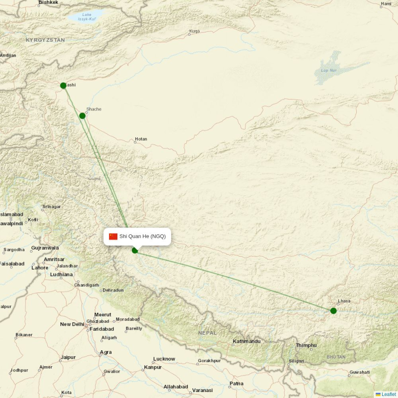 Route map over NGQ airport