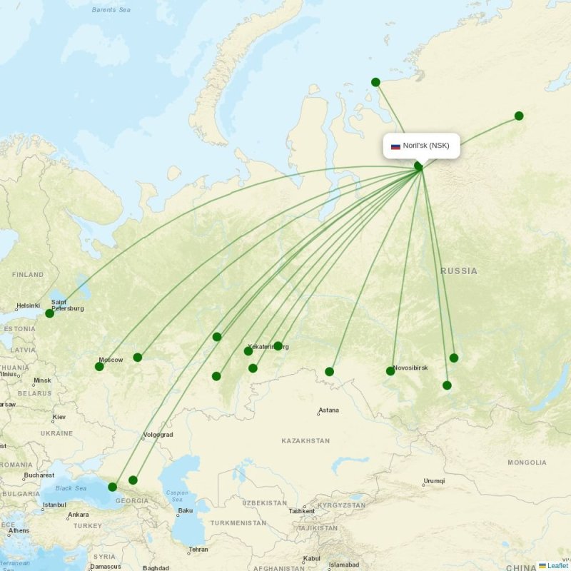 Route map over NSK airport