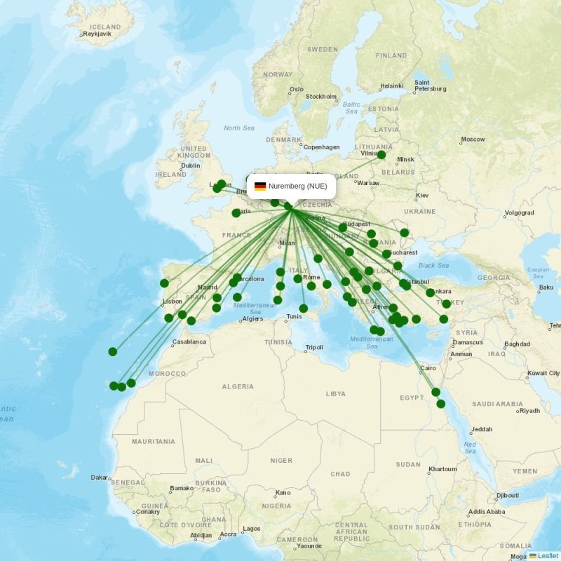 Route map over NUE airport