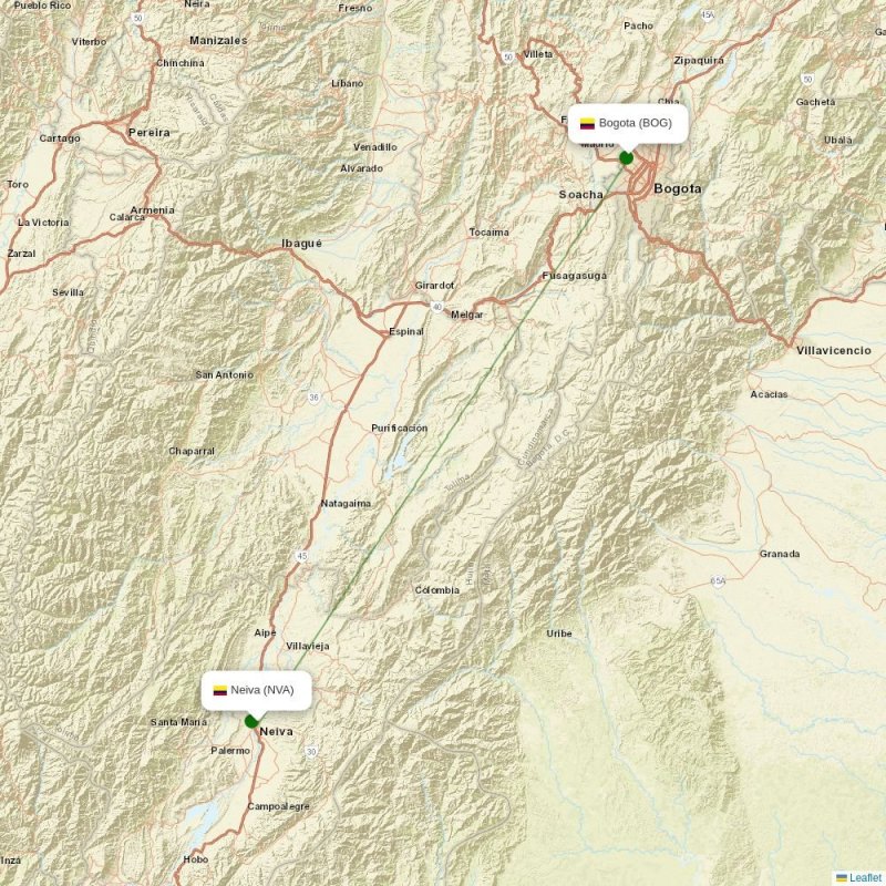 Route map over NVA airport