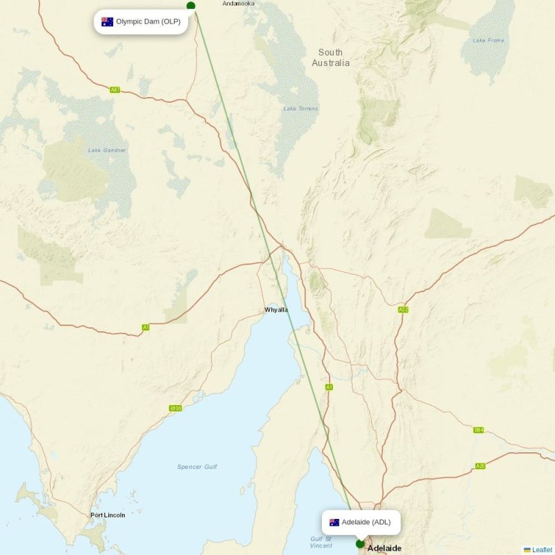 Route map over OLP airport