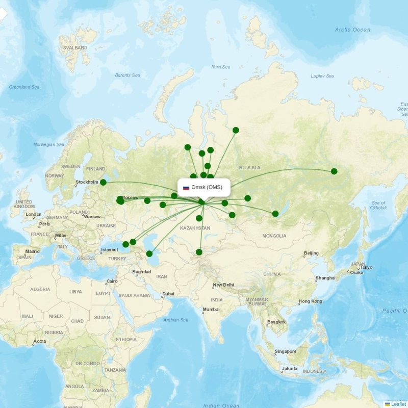 Route map over OMS airport