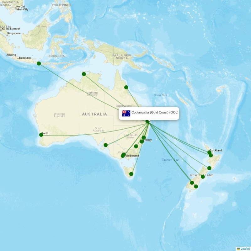 Gold Coast Airport destination map
