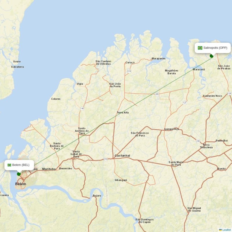Route map over OPP airport
