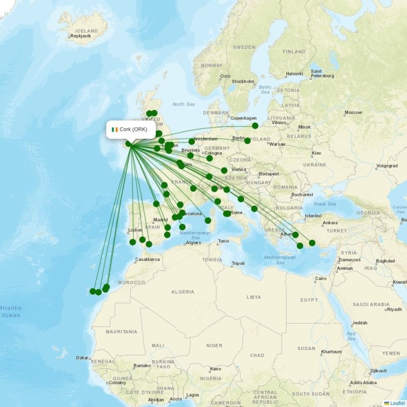 Route map over ORK airport