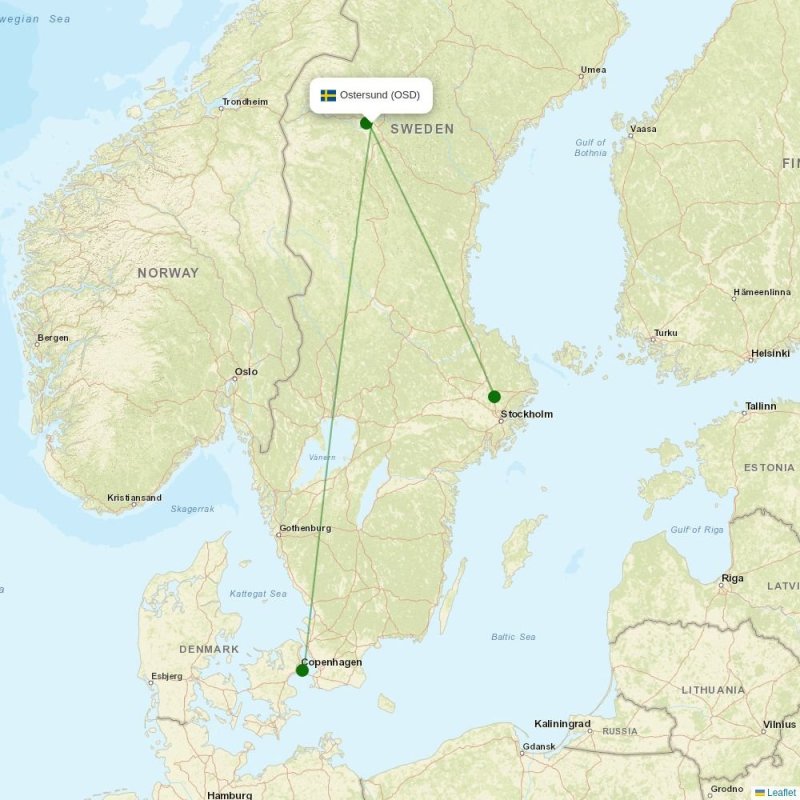 Route map over OSD airport
