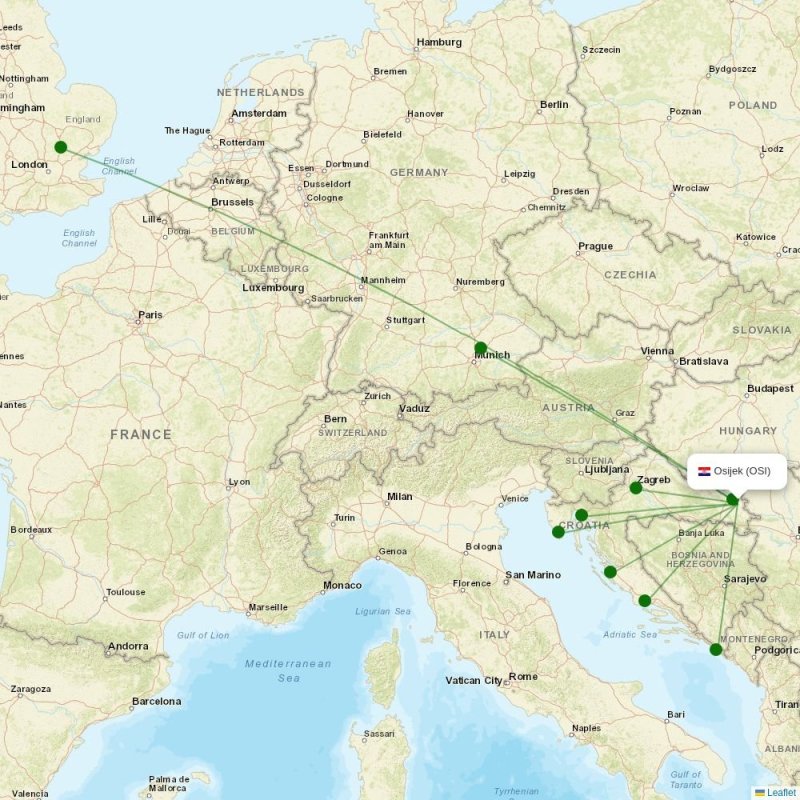 Route map over OSI airport