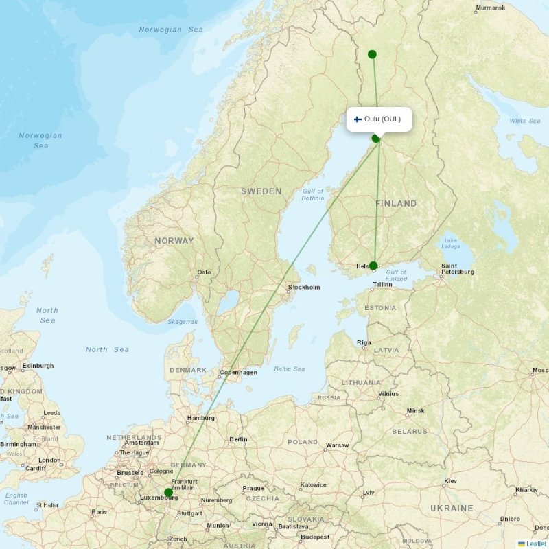 Route map over OUL airport