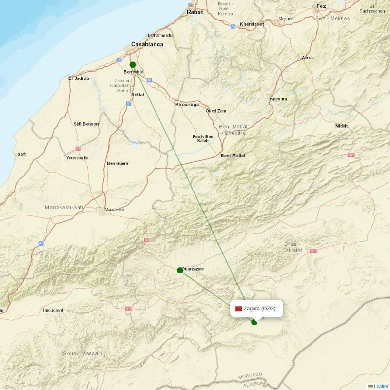 Route map over OZG airport