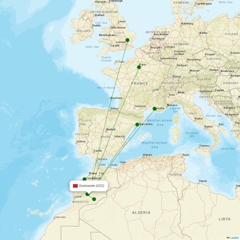Route map over OZZ airport