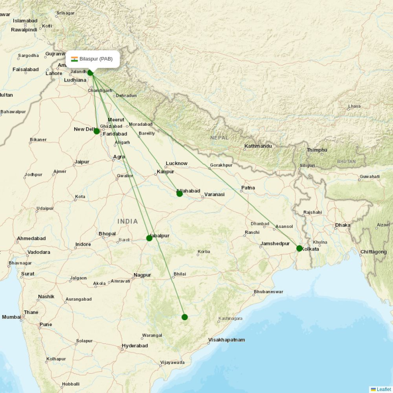 Route map over PAB airport