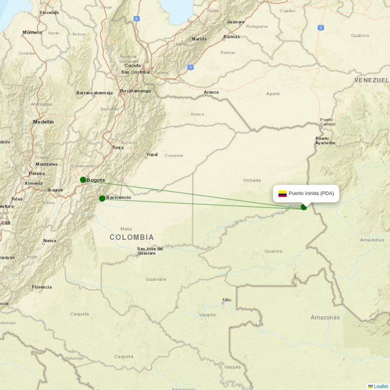 Route map over PDA airport
