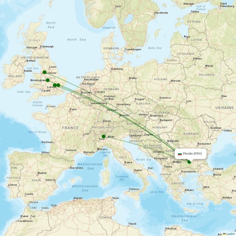 Route map over PDV airport