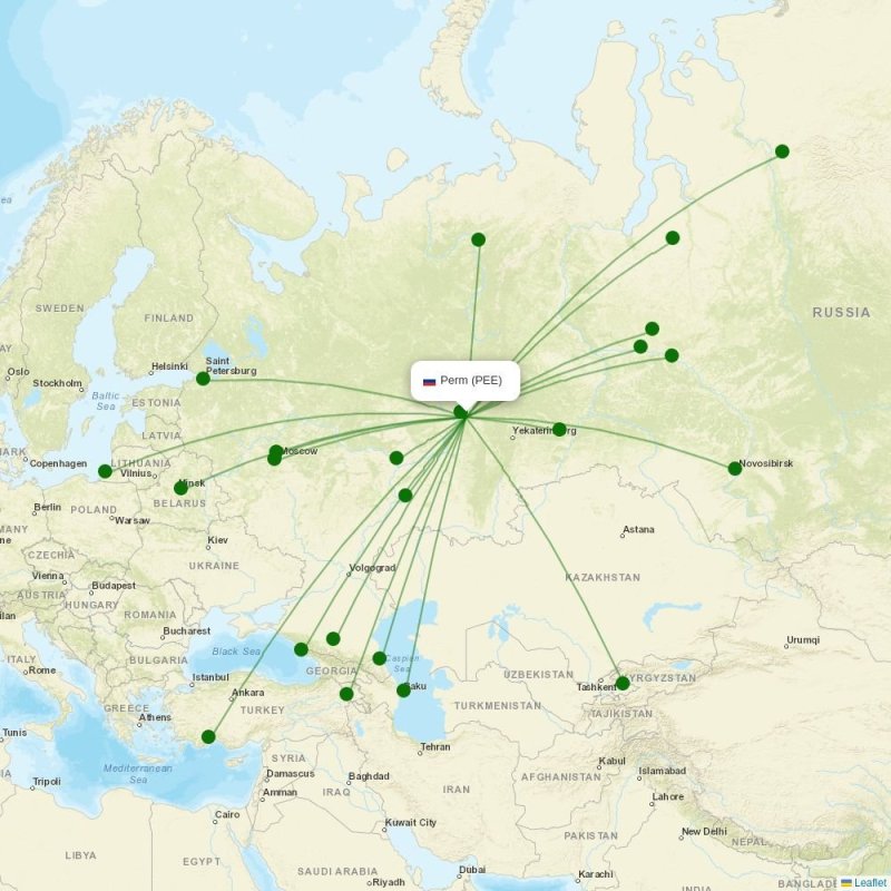 Route map over PEE airport