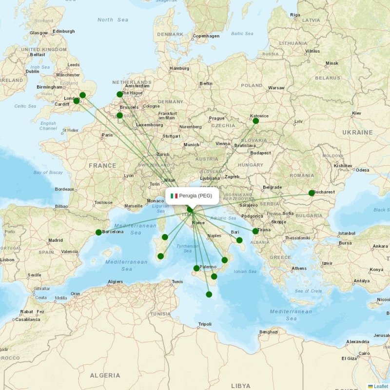 Route map over PEG airport