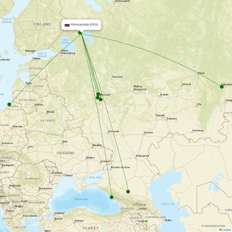 Route map over PES airport