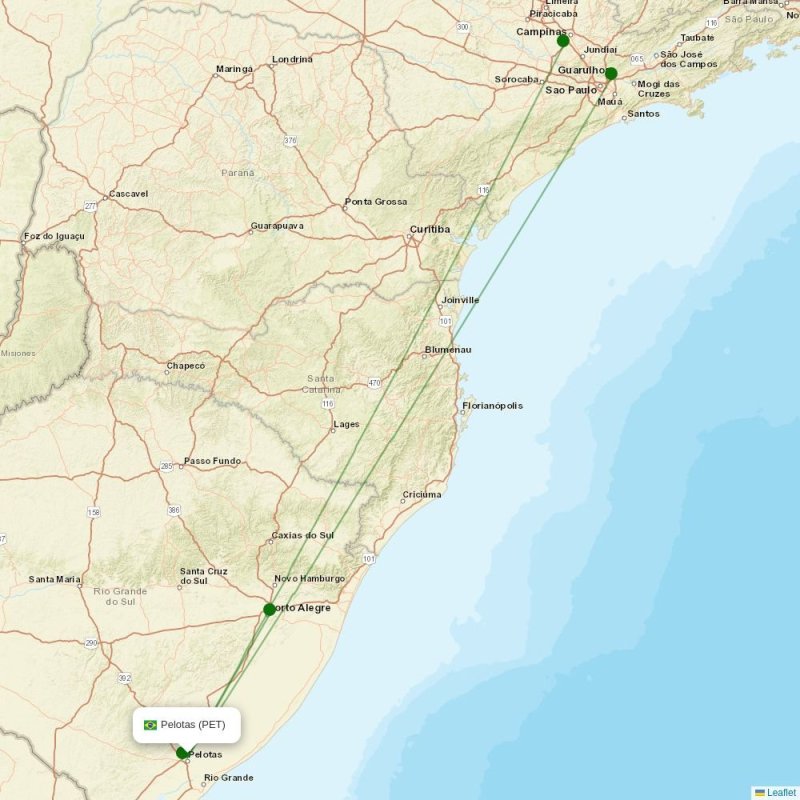 Route map over PET airport