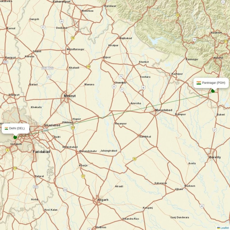 Route map over PGH airport