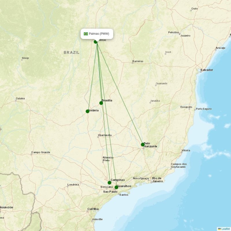 Route map over PMW airport