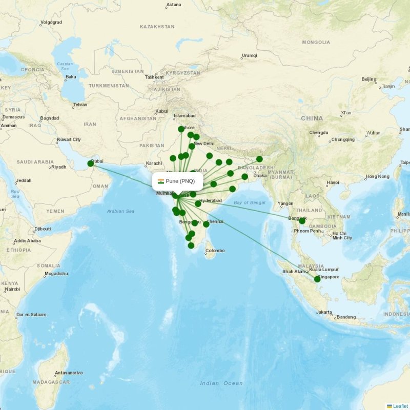 Route map over PNQ airport