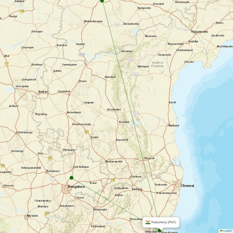 Route map over PNY airport