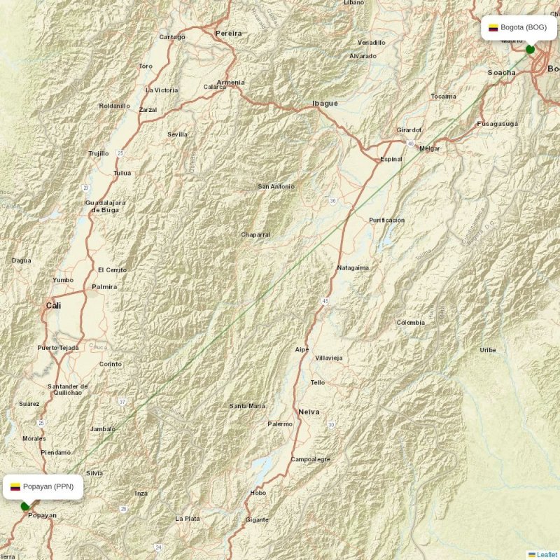 Route map over PPN airport