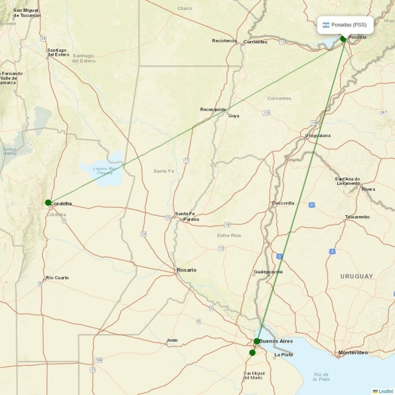Route map over PSS airport