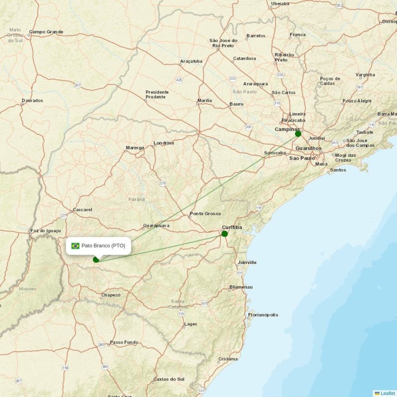 Route map over PTQ airport