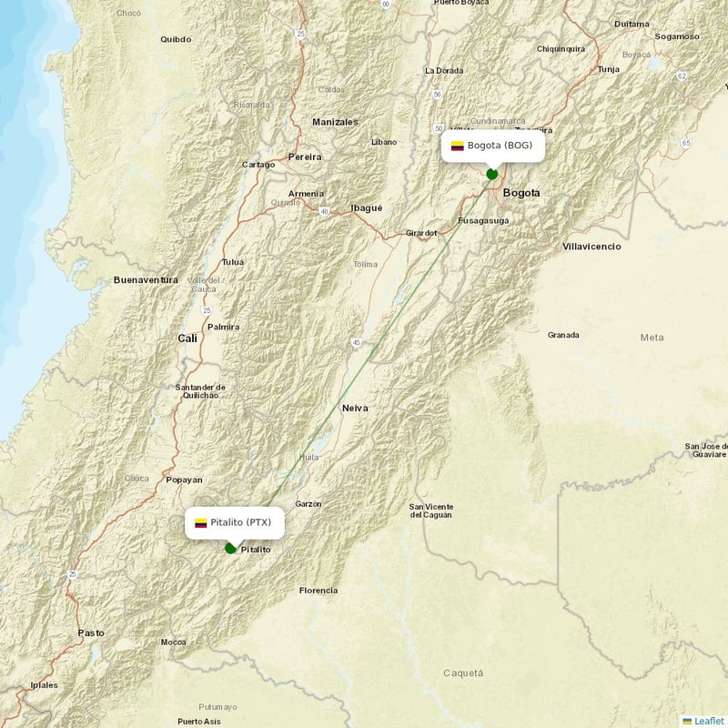 Route map over PTX airport