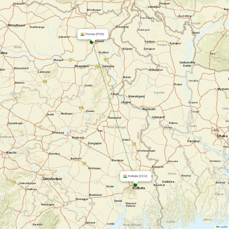 Route map over PXN airport