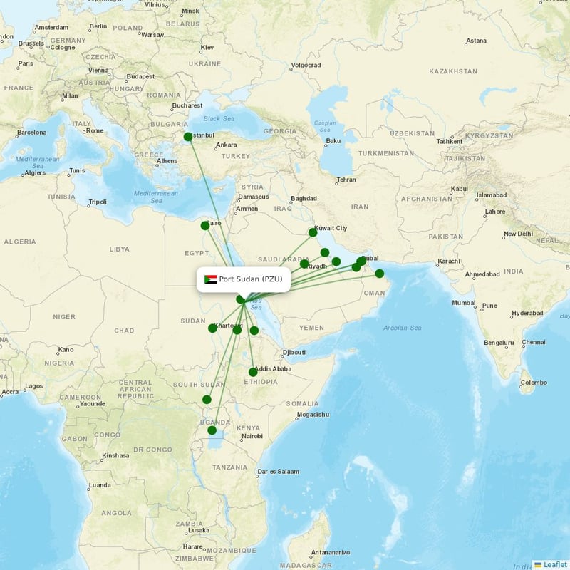 Route map Port Sudan  PZU airport