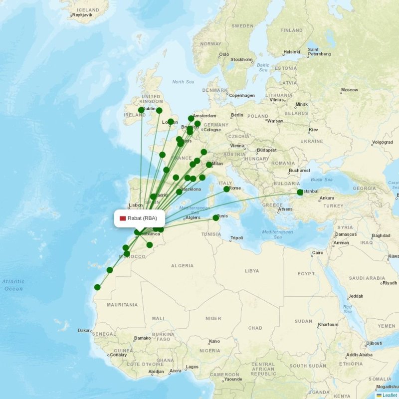 Route map over RBA airport