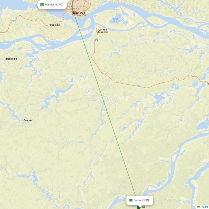 Route map over RBB airport