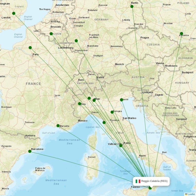 Route map over REG airport