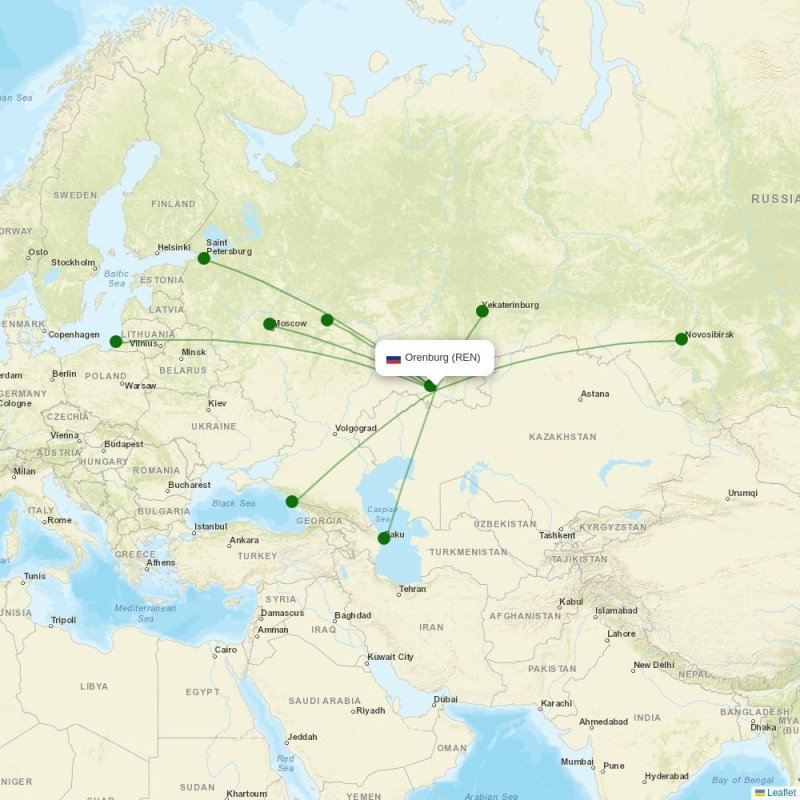 Route map over REN airport