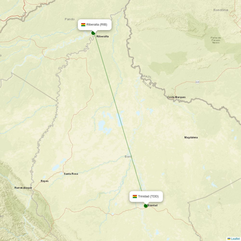 Route map over RIB airport