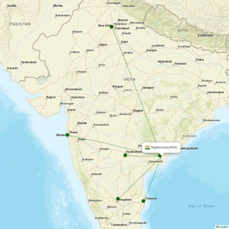 Route map over RJA airport