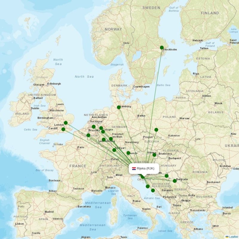 Route map over RJK airport