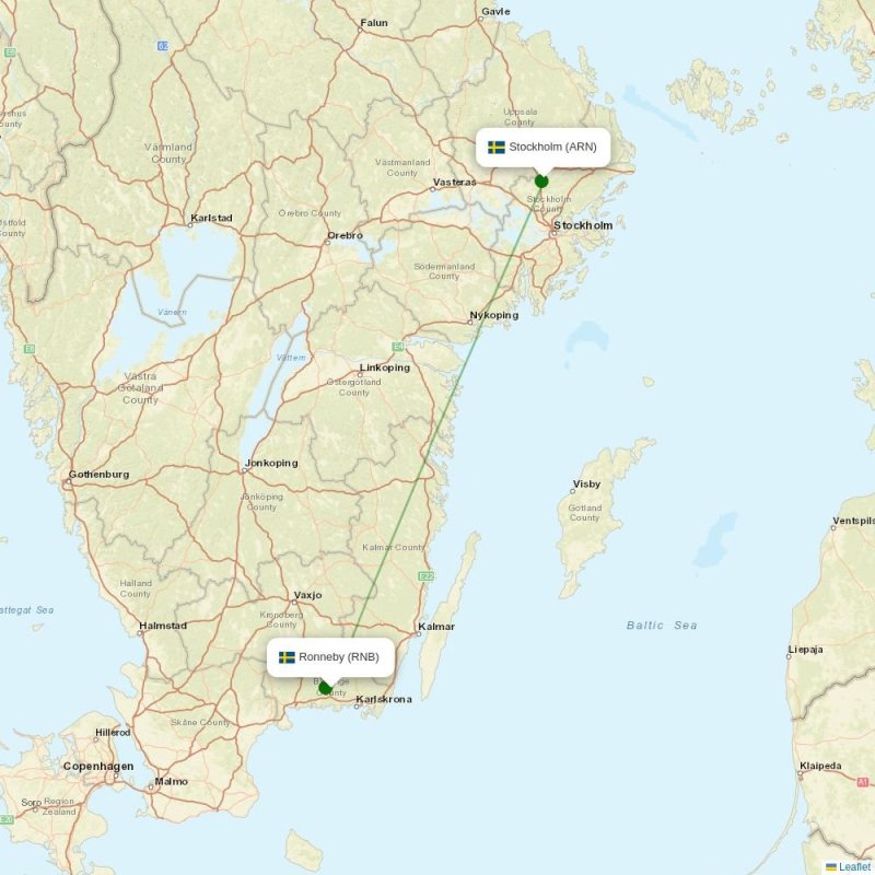 Route map over RNB airport