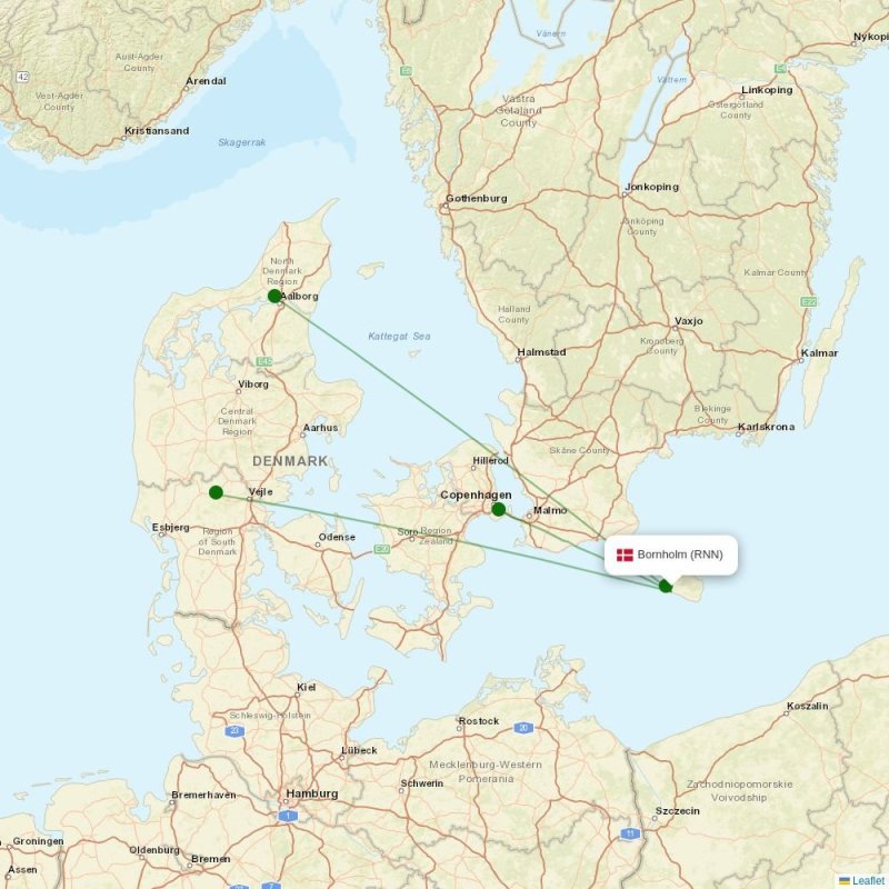 Route map over RNN airport