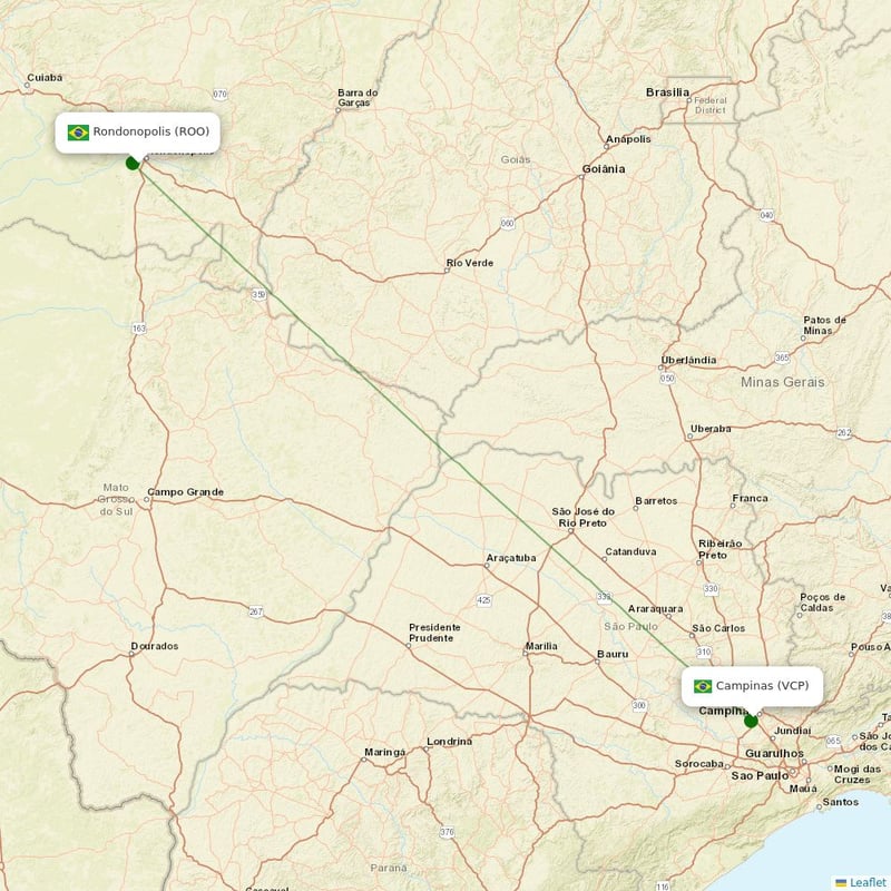 Route map over ROO airport