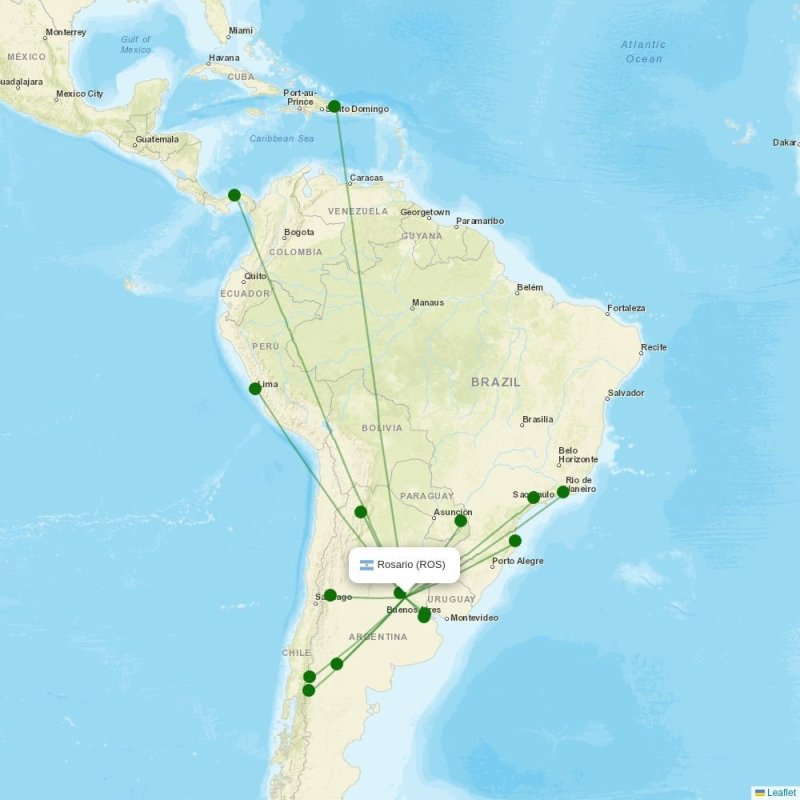 Route map over ROS airport