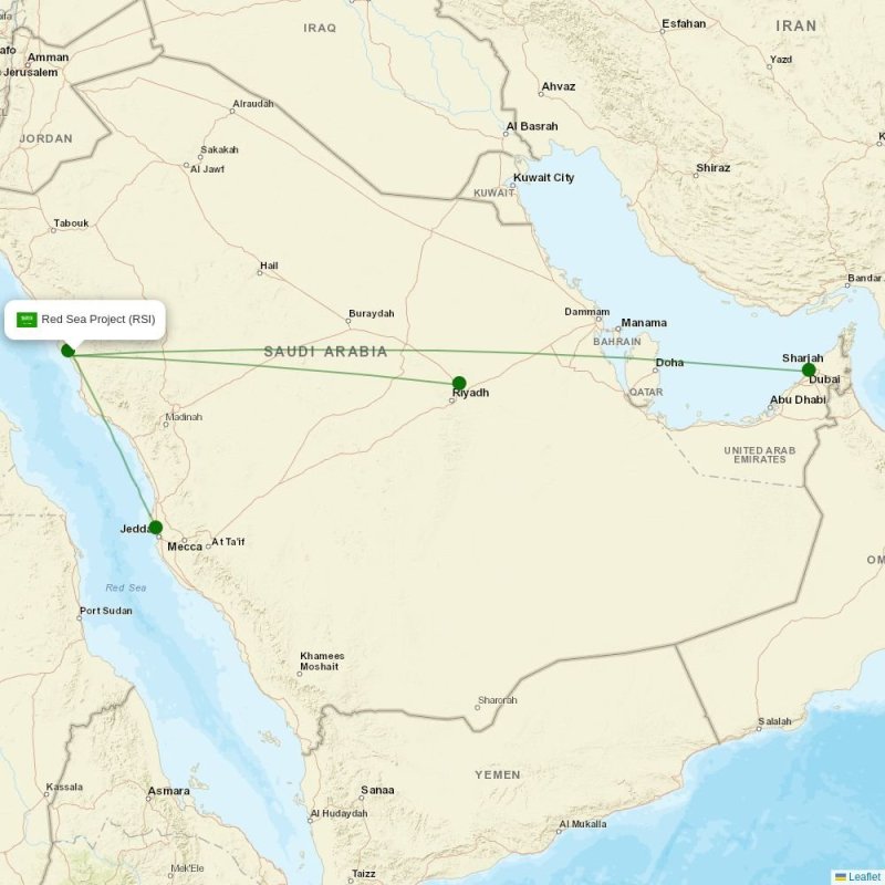 Route map over RSI airport