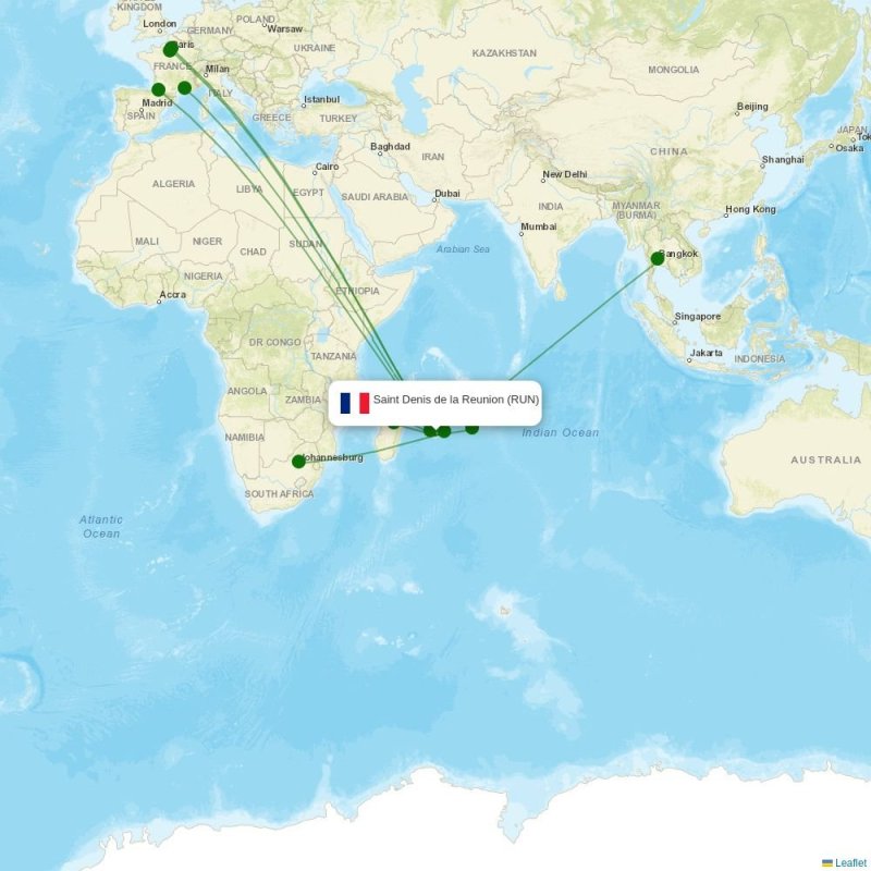 Route map over RUN airport