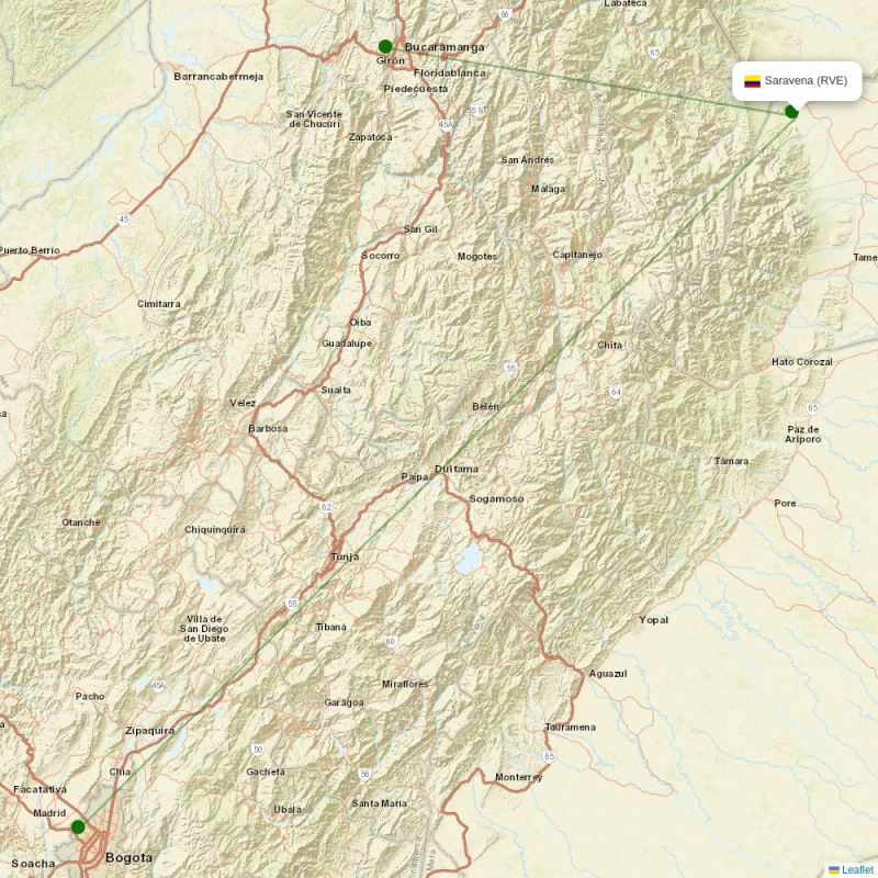 Route map over RVE airport