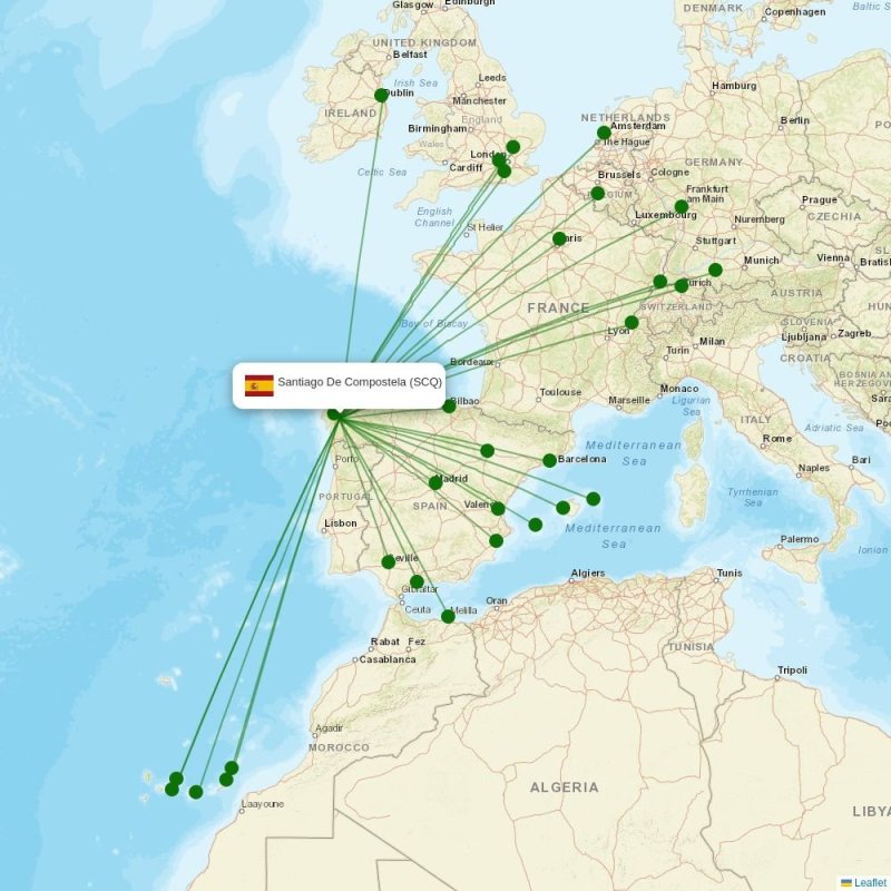 Route map over SCQ airport