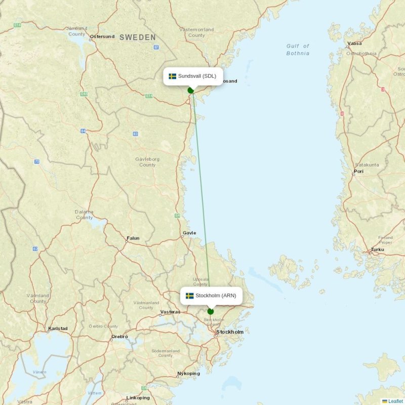 Route map over SDL airport