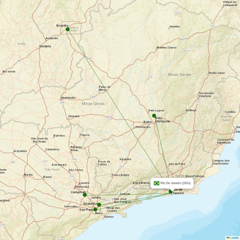 Route map over SDU airport