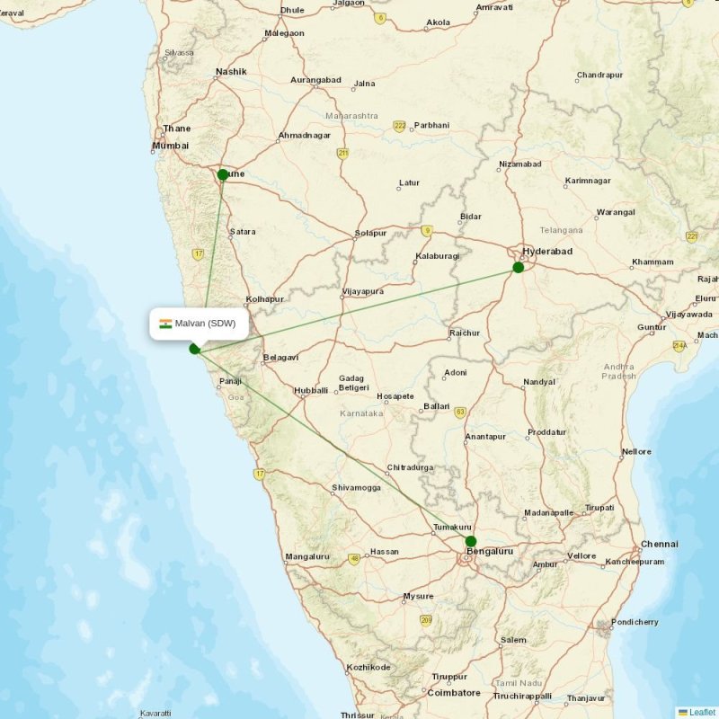 Route map over SDW airport