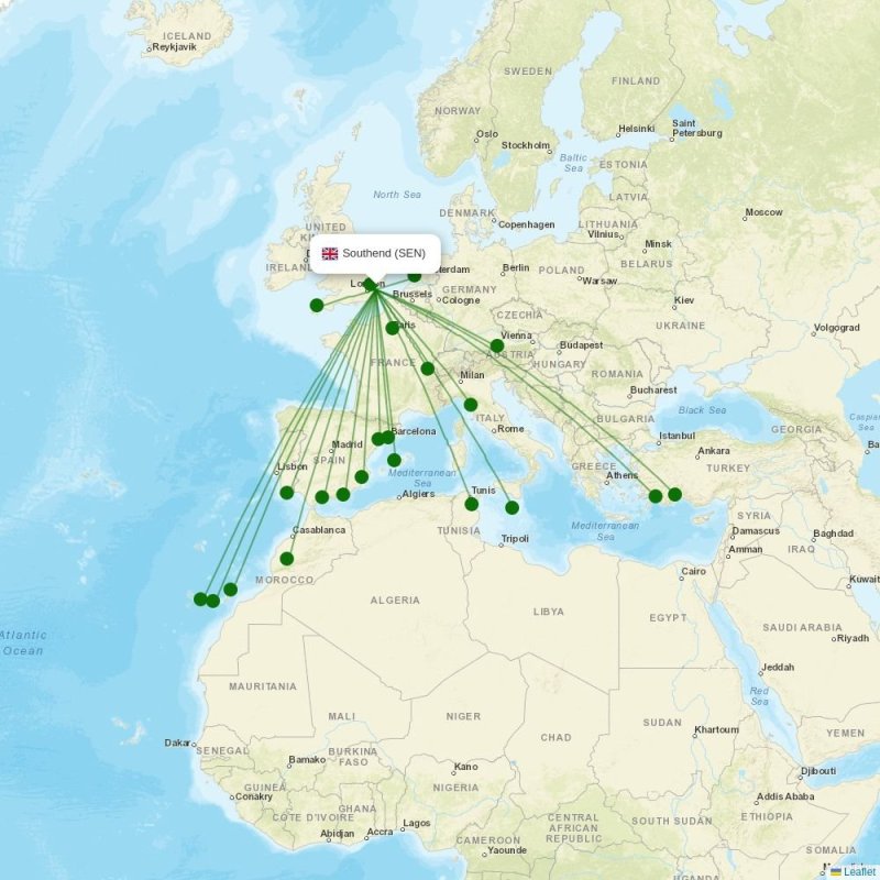 Route map over SEN airport